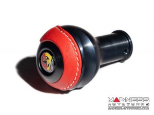 FIAT 500 Gear Shift Knob - Black Italy - Black Base/ Red Leather Top + ABARTH Logo - V2